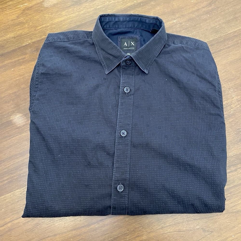 Armani Exchange Shirt Mens M Black Polka Dot Button Slim Fit Long Sleeve
